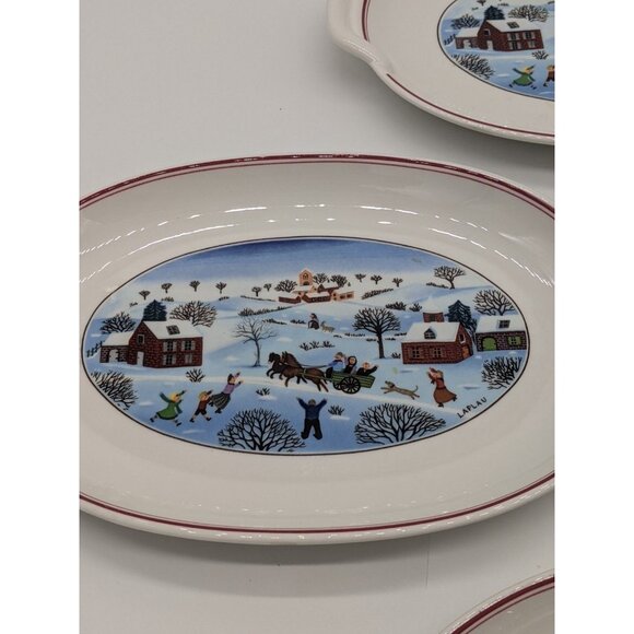 Villeroy & Boch Naif Christmas Village Oval Serving Platter w/Handles Set of 4 - Picture 4 of 8